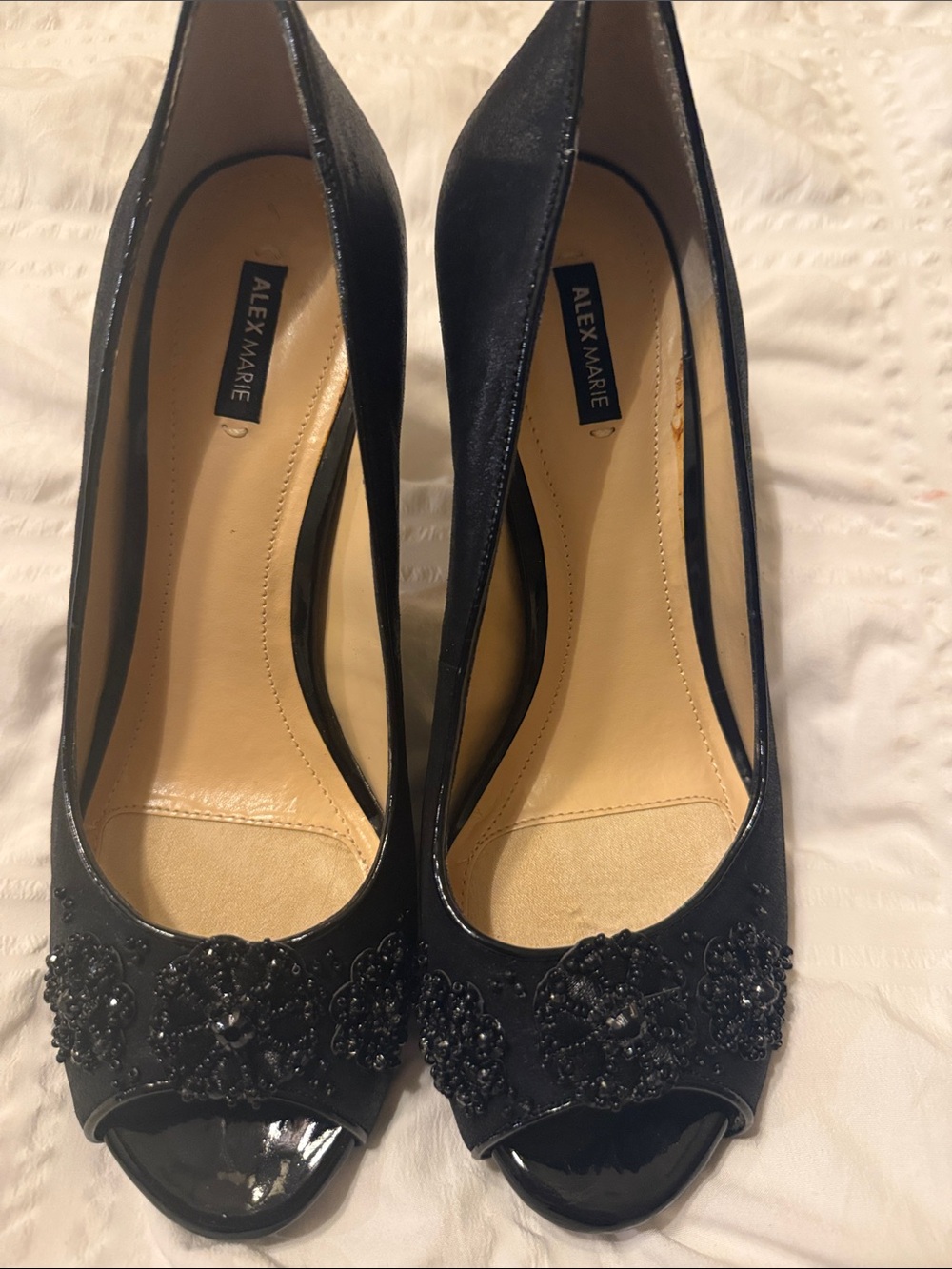 Alex Marie Black Beaded Peep-Toe Heels
